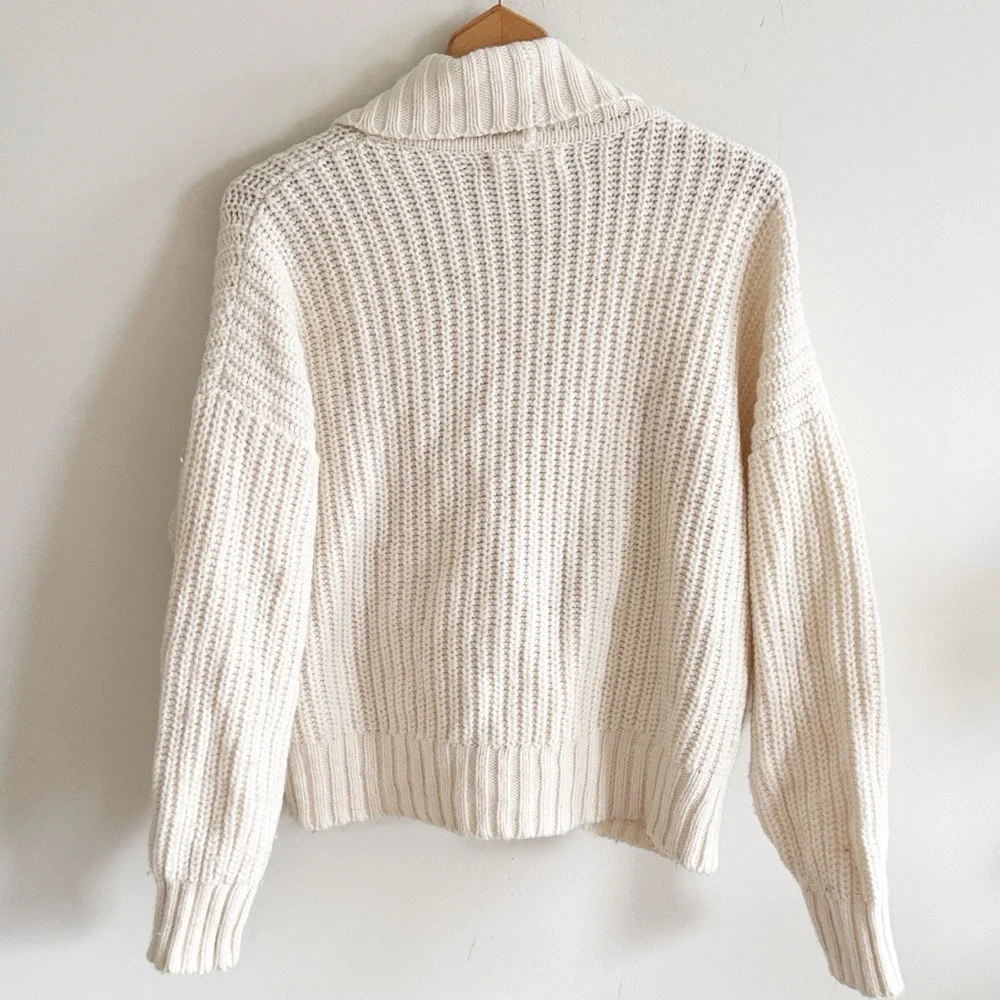 Anthropologie cream slouchy chunky Oversized Wool Blend Cardigan w/Pockets Sz M